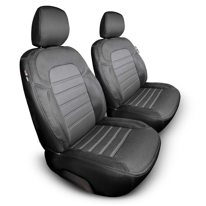 otoM, Original Design istuinsuojat 1+1 - Musta harmailla tikkauksilla - Citroën Nemo/Peugeot Bipper/Fiat Fiorino 2008-