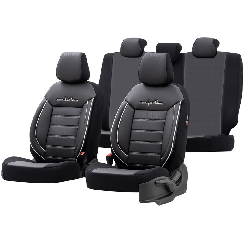 otoM, Universal Överdragsklädsel Set 'Comfortline' - Svart/Grå med vita detaljer - 11 delar - Sidoairbag kompatibel