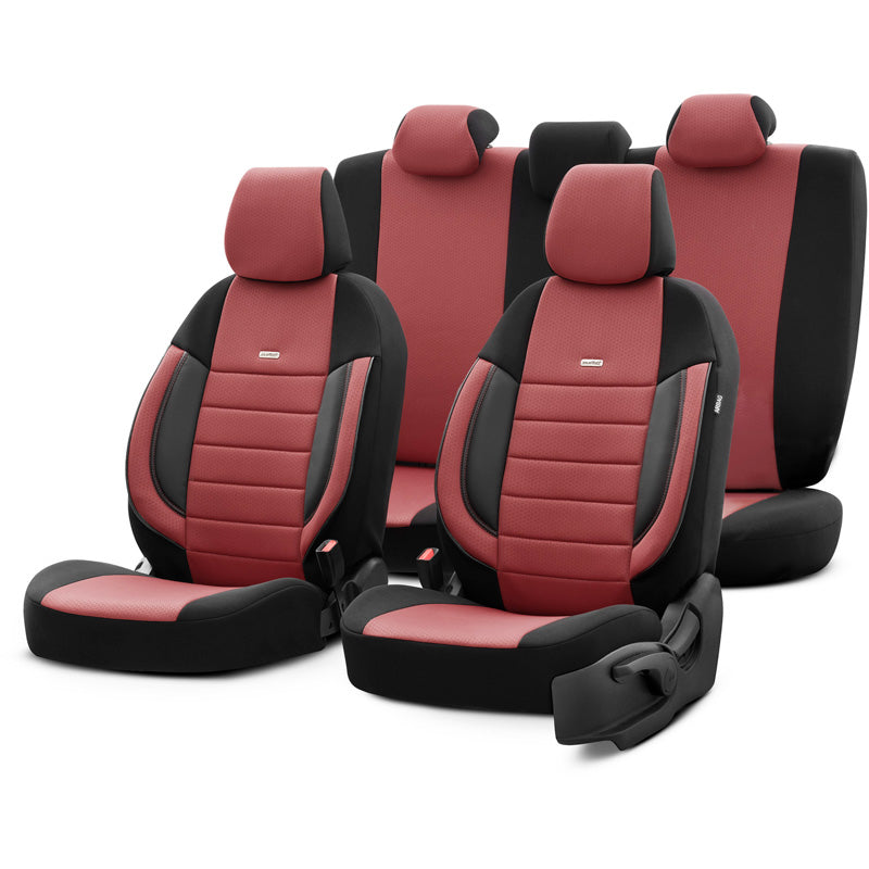 otoM, Sædeovertræk, 'SelectedFit Pro' Sort/Maroon, 11-dele, passer til Side-Airbags