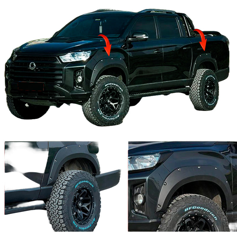 OneWay, lokasuojan levennyslevyjen sarja, mattamusta, sopii SsangYong Musso Grand (Lyhyt akseliväli) 2018-2020 – 4 osaa