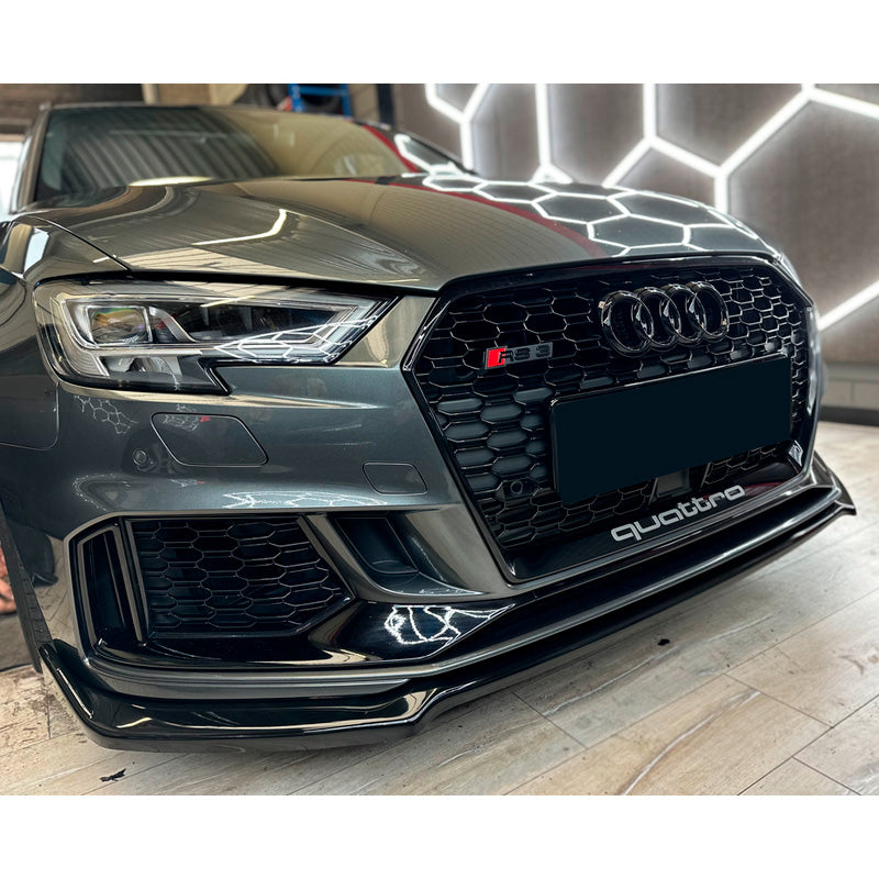 OneWay, etuspoileri, kiiltävä musta, sopii Audi RS3 8V Sedan/Sportback Facelift (2017-2020)