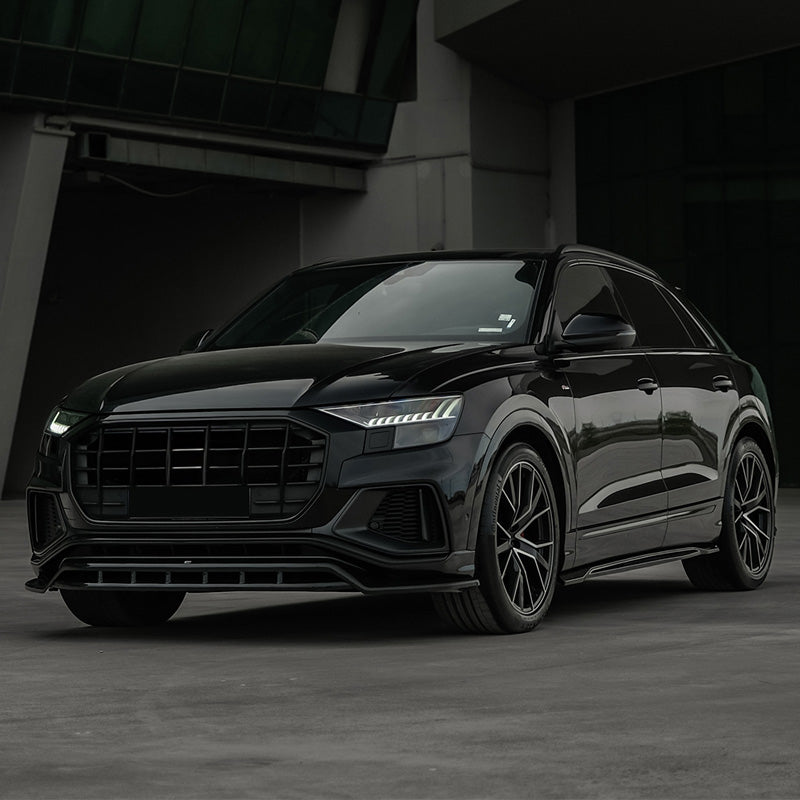 OneWay, etuspoileri, kiiltomusta, sopii Audi Q8 S-Line & SQ8 MK1 (2018-2023)