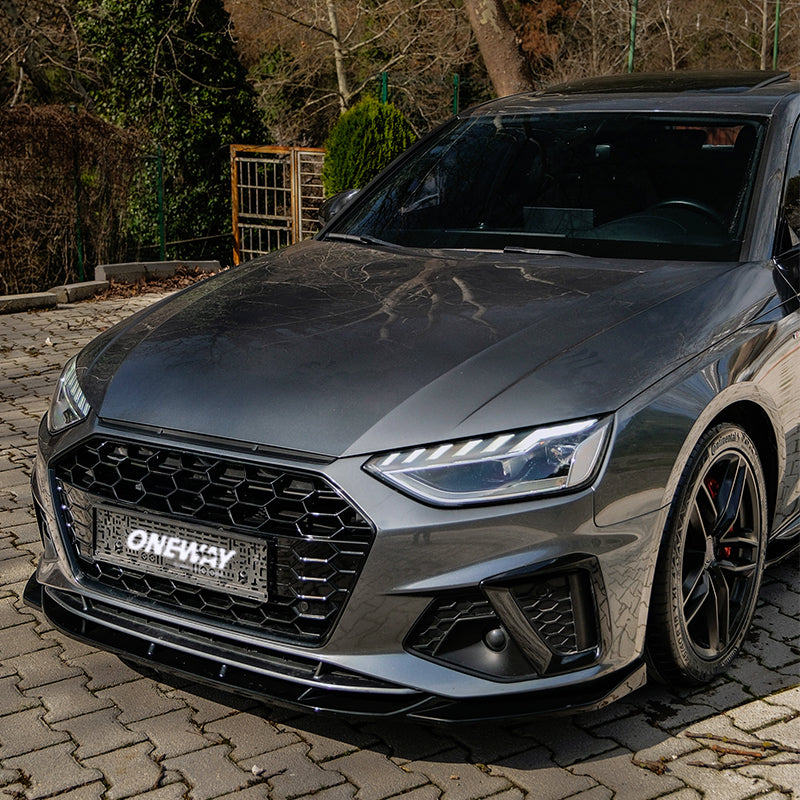 OneWay, etuspoileri, kiiltävän musta, sopii Audi A4 (B9) Sedan/Avant S4/S-Line Facelift (2019-2024)