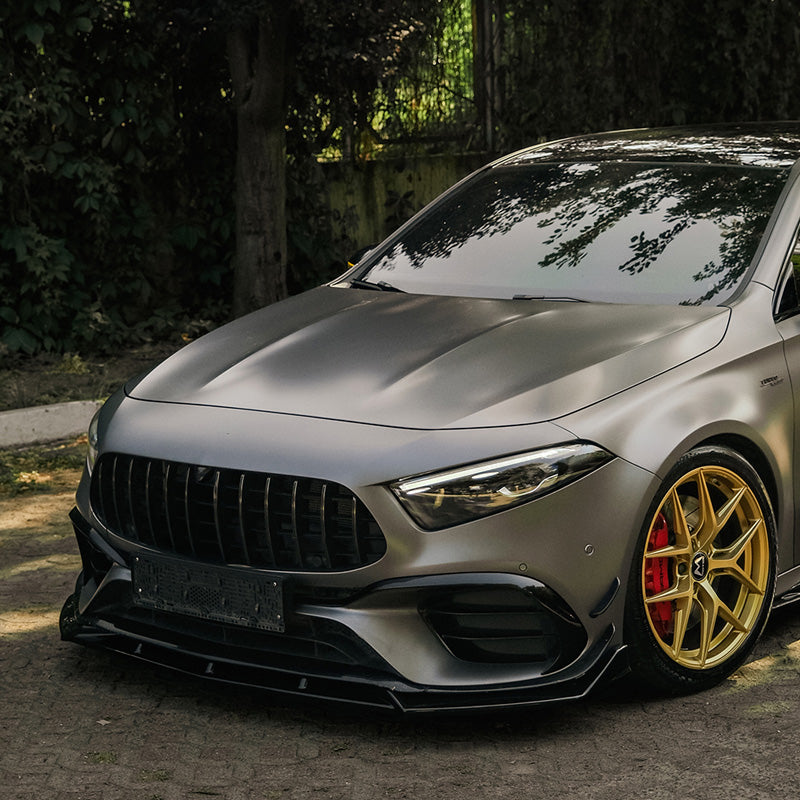 OneWay, etuspoileri, kiiltävä musta, sopii Mercedes A-Class (W177) A45 S Aero Pack (2019-2023) & FL (2023-)