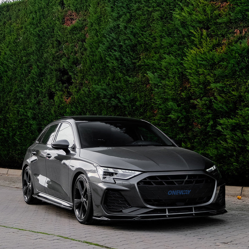 OneWay, Frontspoiler, blank svart, passar till Audi A3 (8Y) S-Line/S3 Facelift (2025-)