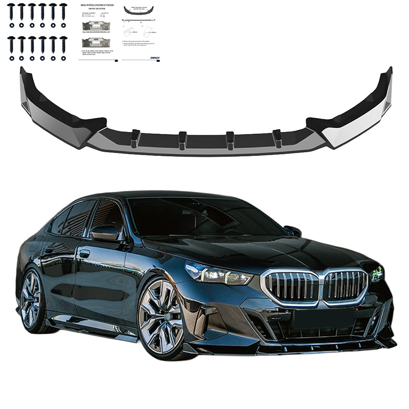 OneWay, Frontspoiler, Blank sort, passer til BMW 5-Series G60/G61 Sedan/Touring M-Pack (2023-) inkl. i5