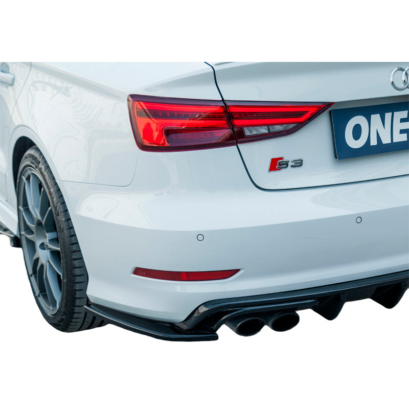 OneWay, takapuskurin splitterit, korkeakiiltomusta, Sopii Audi S3 8V Sedan 2013-2016, 'Sporty Design'
