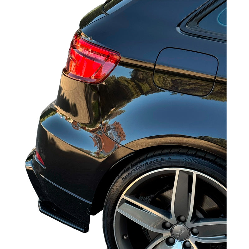 OneWay, takapuskuriin asennettavat splitterit, korkeakiiltoinen musta, sopii Audi S3 Sportback 8V Facelift (2016-2020)