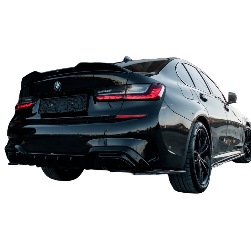 OneWay, takapuskuriin asennettavat sivusplitterit, korkeakiiltoinen musta, sopii BMW 3-Serie G20/G21 M-Pack (2018-2022), 2-osainen sarja