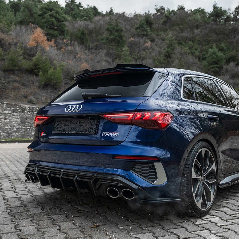 OneWay, takapuskuriin asennettava diffuusori, kiiltävä musta, sopii Audi A3 8Y S-Line/S3 Sedan/Sportback 2020-