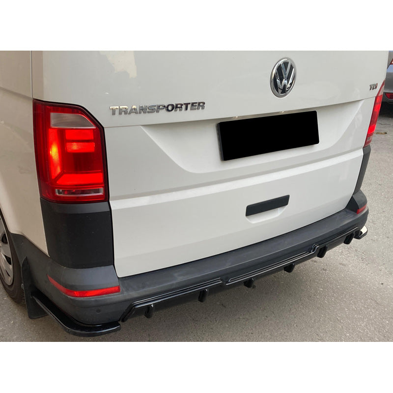 OneWay, takapuskurin diffuusori, ABS-muovi, kiiltävä musta, sopii Volkswagen Transporter T6/T6.1 (2015-2022)