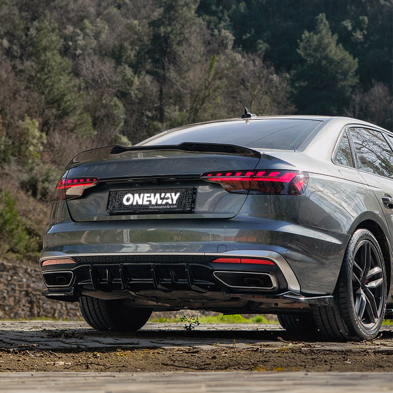 OneWay, alalippa, kiiltävän musta, sopii Audi A4 (B9) Sedan/Avant S4/S-Line Facelift (2019-2024)