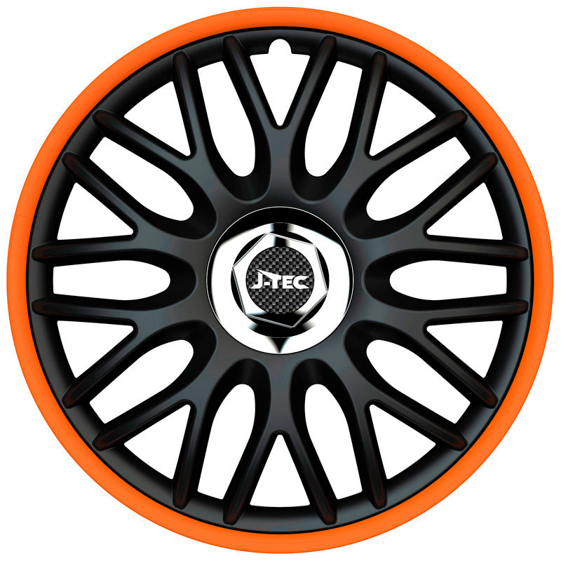 J-Tec, Navkapslar, 4st, Orden R 13-tums svart/orange + kromring