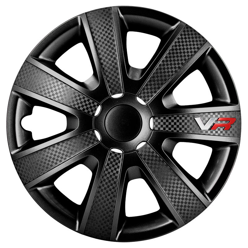AutoStyle, pyöränkapselit, 4 kpl, VR 14 tuumaa musta/hiilikuituilme/logo