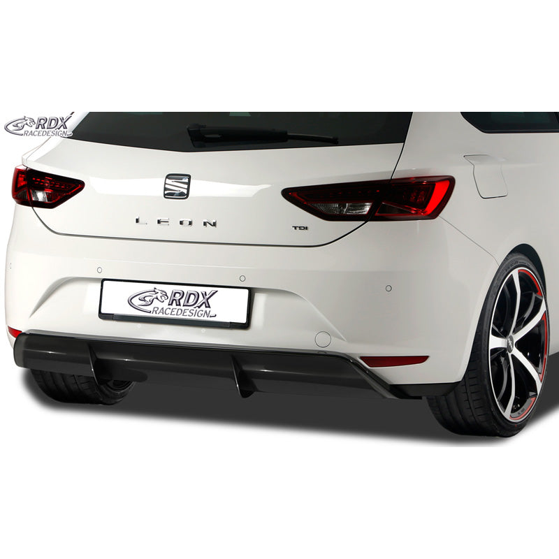 RDX Racedesign, takapuskurin helma "Diffusor", sopii Seat Leon 5F SC/5-ovinen 2013-2017, ei ST/FR/Cupra (ABS, kiiltävä musta)