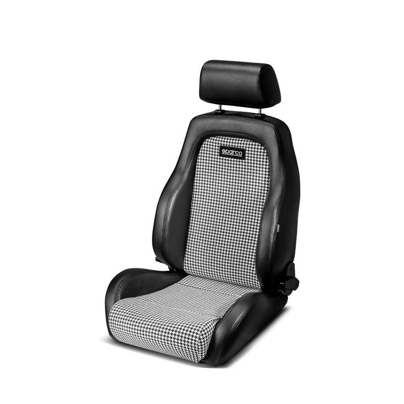 Sparco, Urheiluistuin GT - Musta keinonahka + Musta/Valkoinen 'Retro' mikrokuitu - Kallistettava