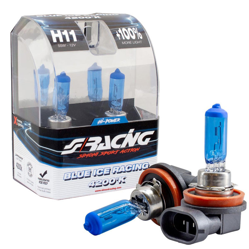 Simoni Racing, halogeenipolttimot 'Blue Ice Racing' H11 (4200K) 12V/55W - 2 kpl:n sarja. ECE-R37 E-hyväksytty