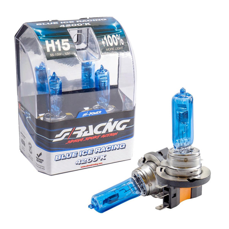 Simoni Racing, halogeenipolttimot 'Blue Ice Racing' H15 (4200K) 12V/55-15W - 2 kpl:n sarja. ECE-R37 E-hyväksytty
