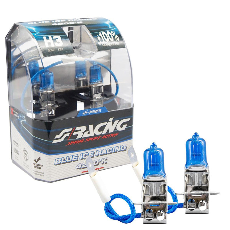 Simoni Racing, halogeenipolttimot 'Blue Ice Racing' H3 (4200K) 12V/55W - 2 kpl:n sarja. ECE-R37 E-hyväksytty