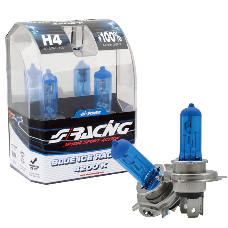 Simoni Racing, halogeenipolttimot 'Blue Ice Racing' H4 (4200K) 12V/60-55W - 2 kpl:n sarja. ECE-R37
