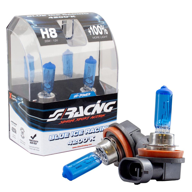 Simoni Racing, halogeenipolttimot 'Blue Ice Racing' H8 - 4200K - 12V/35W, 2 kpl:n sarja. ECE-R37 E-hyväksytty