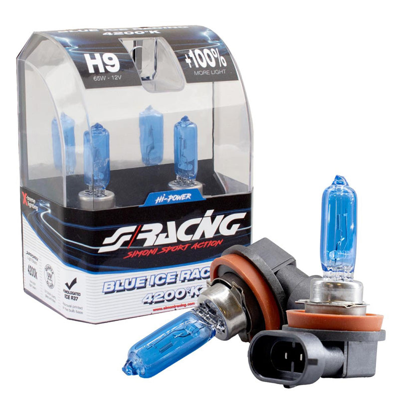 Simoni Racing, halogeenipolttimot "Blue Ice Racing" H9 (4200K) 12V/65W - 2 kpl:n sarja. ECE-R37 E-merkintä
