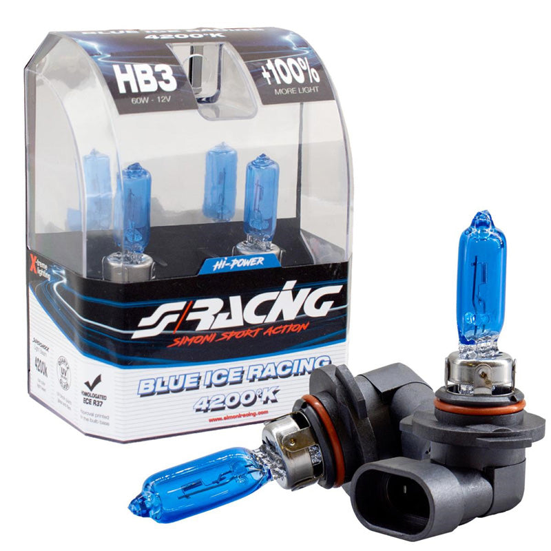 Simoni Racing, halogeenipolttimot 'Blue Ice Racing' HB3 (4200K) 12V/65W - 2 kpl:n sarja. ECE-R37 E-hyväksytty