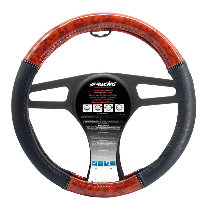 Simoni Racing, Rattöverdrag i trälook, svart ecoleather, passar till 37-39 cm