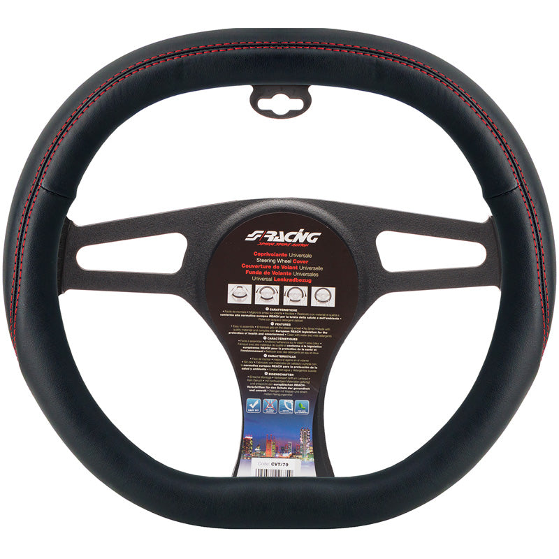 Simoni Racing, ratinsuojus, musta ekonahka + punainen tikkaus, 37-39cm, Square Shape