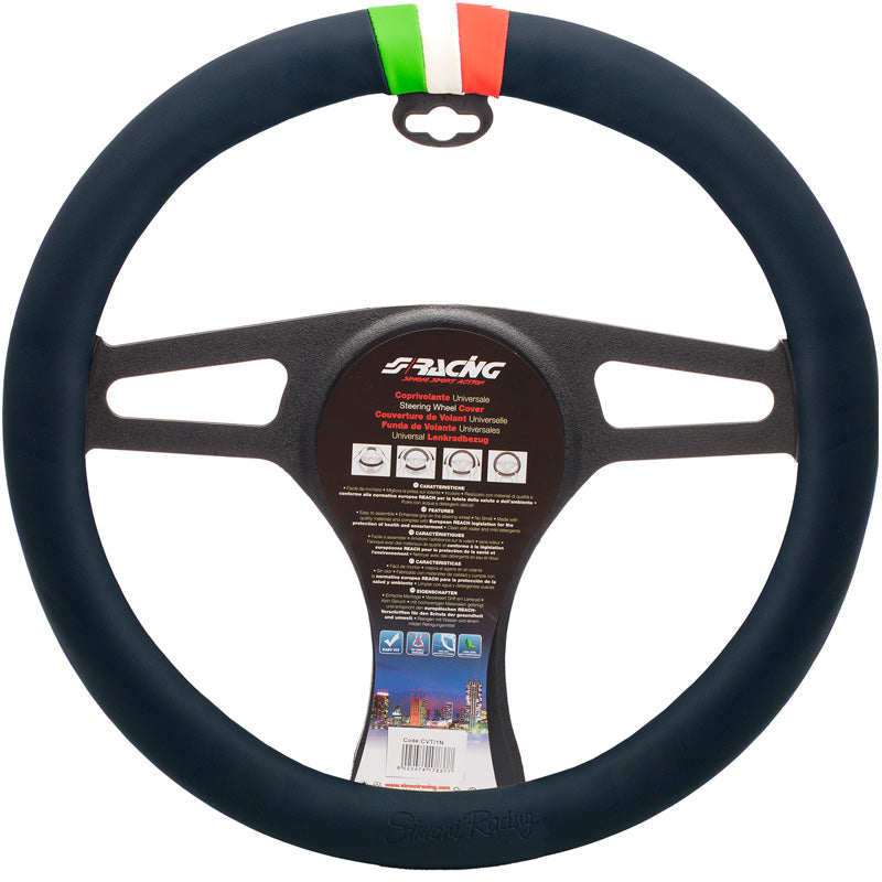 Simoni Racing, ratinsuojus, musta ekonahka & Italian lippu, 37-39cm