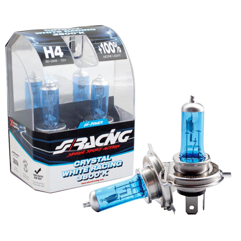 Simoni Racing, Halogeenilamput 'Crystal White Racing' H4 3800K 12V/60-55W - Sarja 2 kpl. ECE-R37 E-hyväksytty
