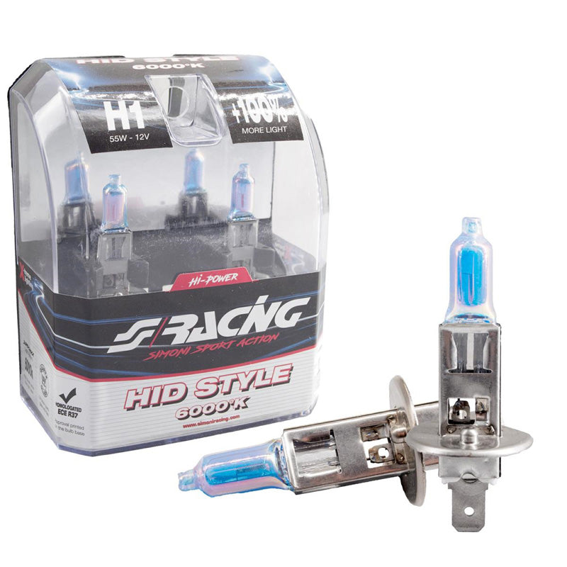 Simoni Racing, Halogeenipolttimot 'HID Style' H1 (6000K) hypervalkoinen 12V/55W - 2 kpl:n sarja ECE-R37 E-hyväksytty