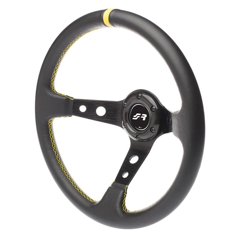 Simoni Racing, urheiluohjauspyörä, Speciale - musta keinonahka/keltainen - halkaisija 350 mm