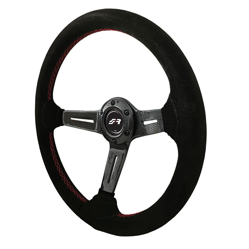 Simoni Racing, Urheiluratti, Tommi - Carbon - Black Suede + Red Stitching - Halkaisija 350mm