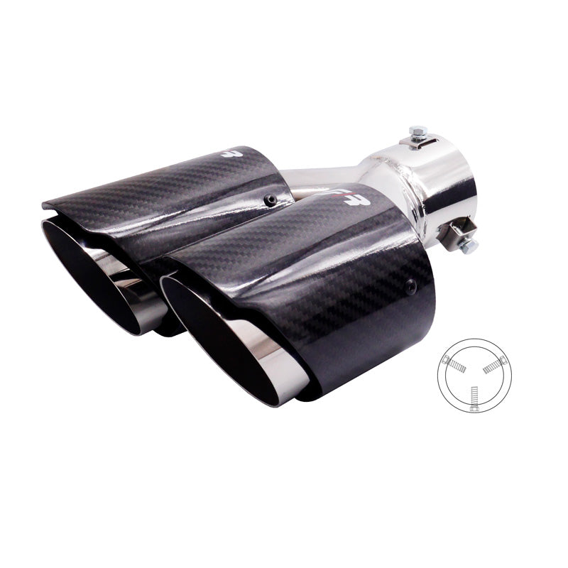 Simoni Racing, pakoputken pää, kaksinkertainen oikea pyöreä/viisto, ruostumaton teräs & hiilikuitu - Ø92xL215-230mm - asennus ->40-63mm