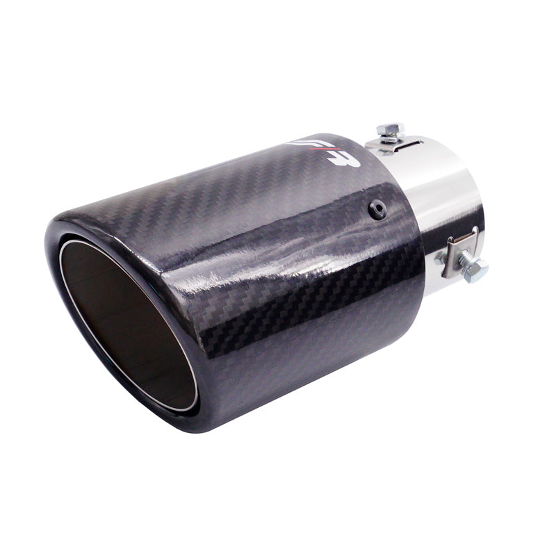 Simoni Racing, pakoputken pääte, pyöreä/viistetty kiiltävä hiilikuitu+inox - Ø89xL170mm - asennus 38-63mm