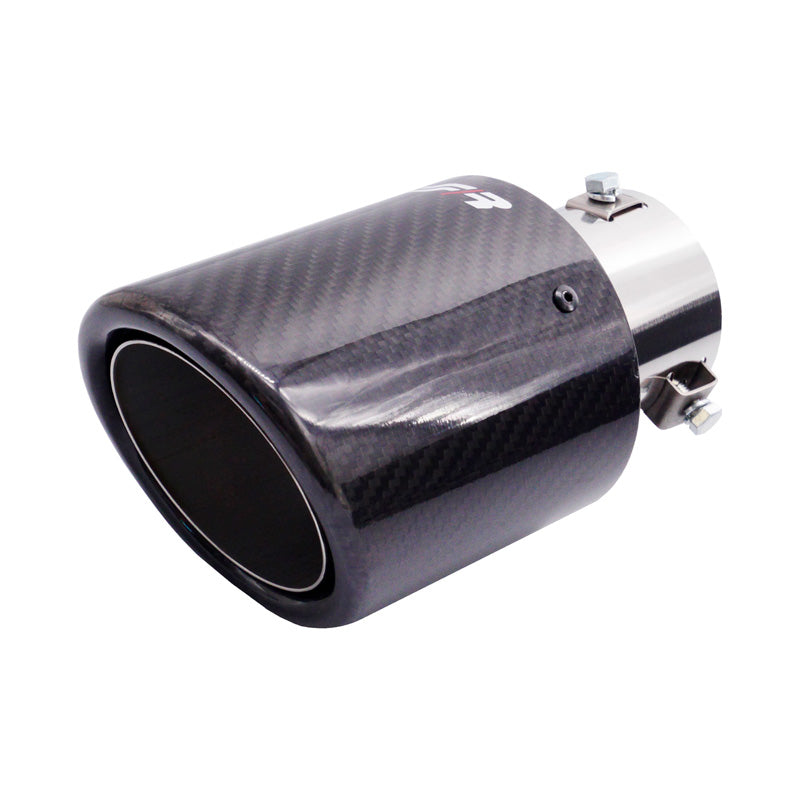 Simoni Racing, pakoputken pääteputki, pyöreä/viistetty kiiltävä hiilikuitu + Inox - Ø102xL180mm - asennus 38-63mm