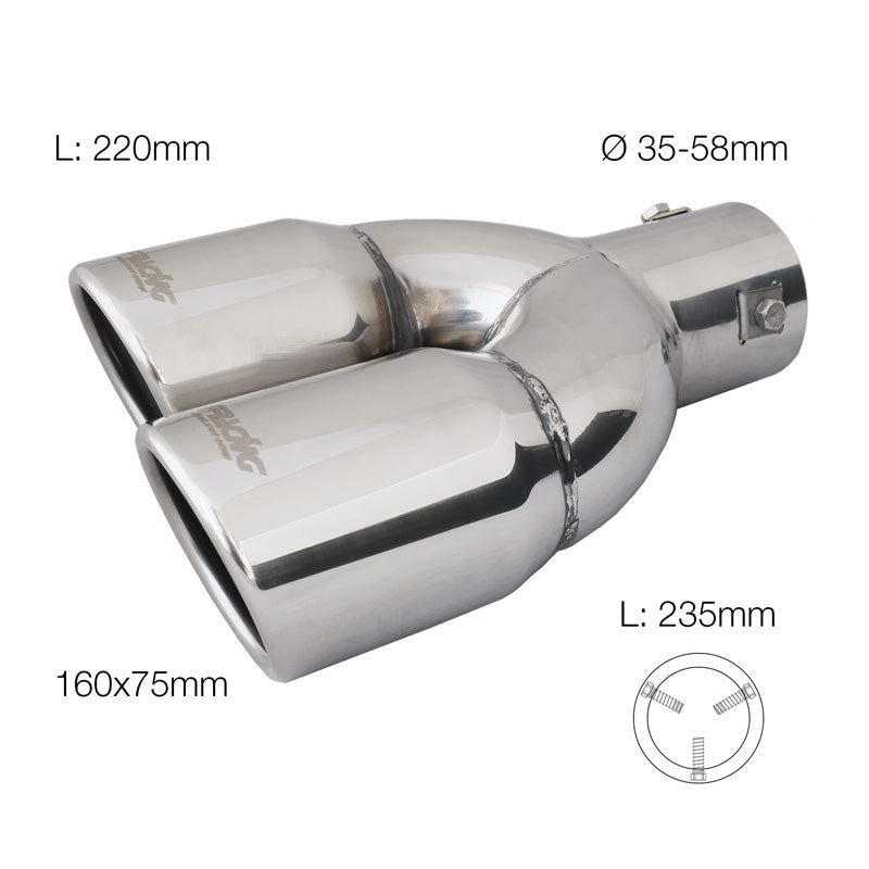 Simoni Racing, putkenpää, Double Left pyöreä/viistetty Inox - Ø70xP220mm - asennus ->58mm