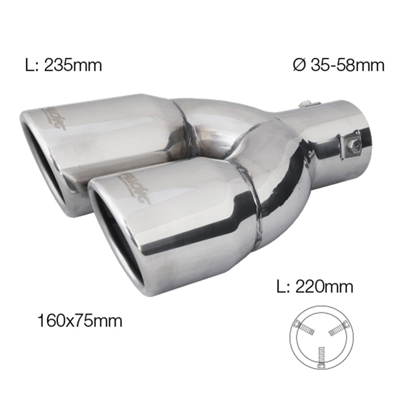 Simoni Racing, pakoputken pää, kaksinkertainen oikea pyöreä/viisto, ruostumaton teräs - Ø70xL220mm - asennus ->58mm