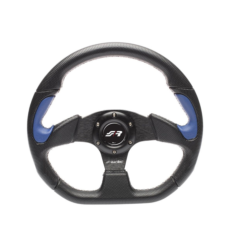 Simoni Racing, urheiluohjauspyörä, X2 Poly Pelle - musta Ecoleather/sininen - halkaisija 330mm