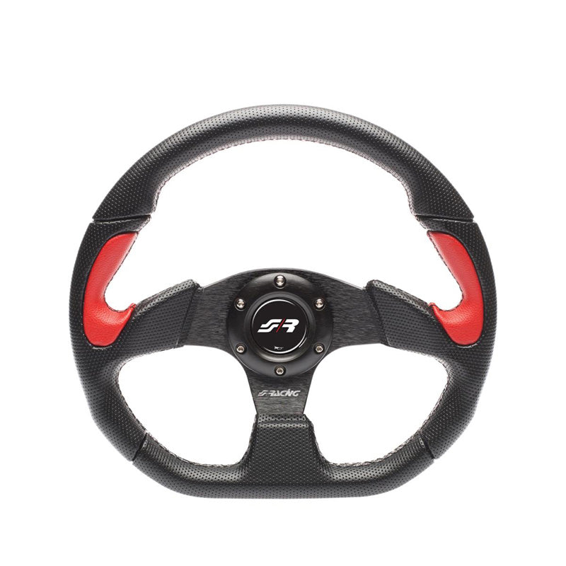 Simoni Racing, urheiluohjauspyörä, X2 Poly Pelle - musta Ecoleather/punainen - halkaisija 330mm