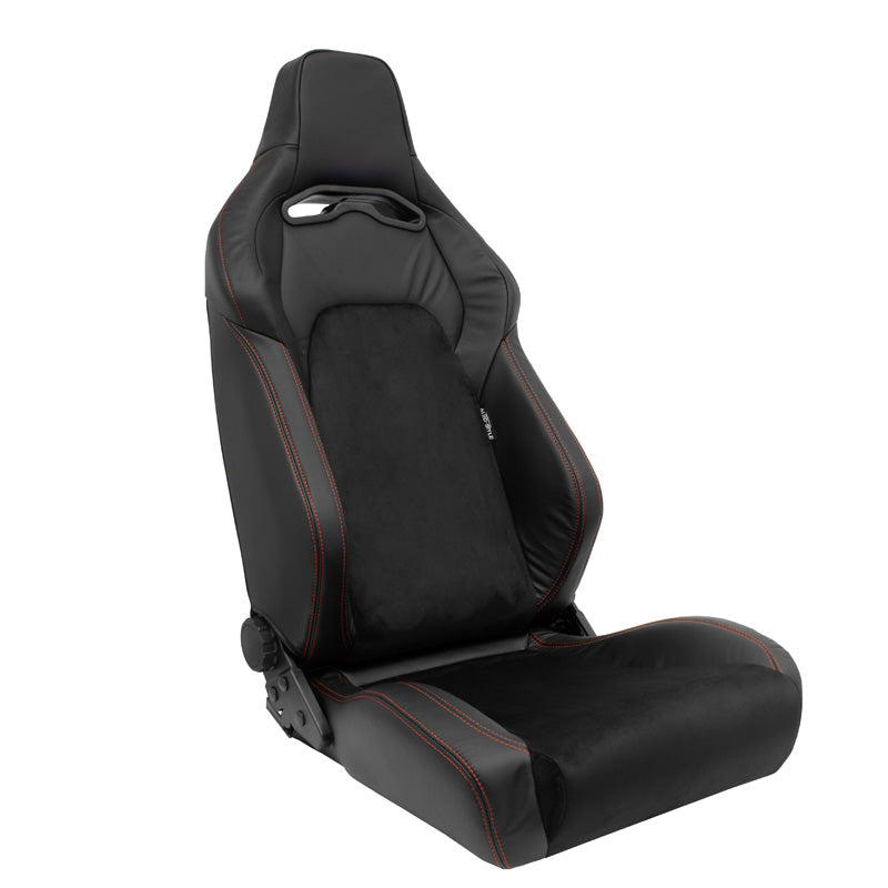 AutoStyle, urheiluistuin 'VGR Premium' - musta nahka & Alcantara punaisilla ompeleilla - kaksinkertaisesti säädettävä selkänoja - sis. kiskot