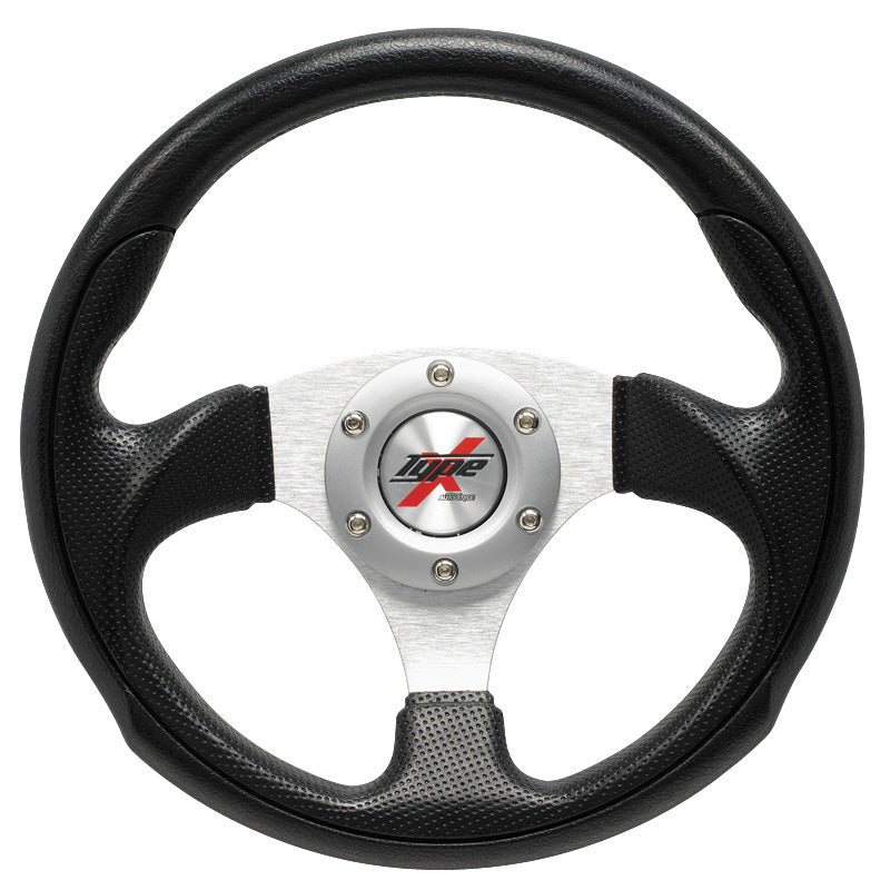 AutoStyle, urheiluohjauspyörä 'Eruption' - Ø295mm - musta PU-nahka + hopeanväriset puolat