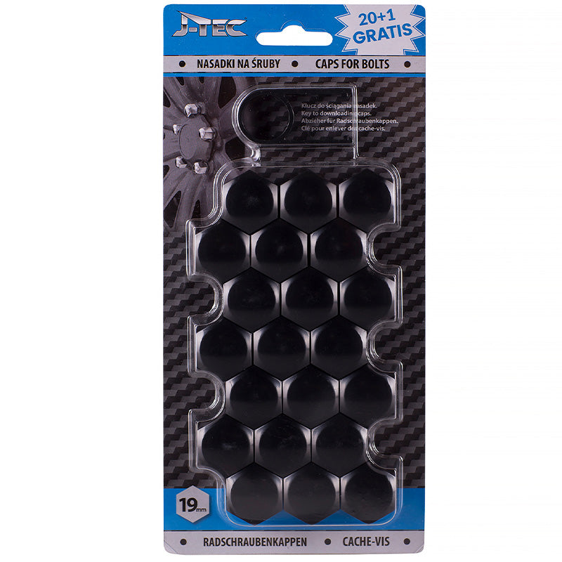 J-Tec, Covers för hjulbult - Svart (plast) - 19mm - 20st