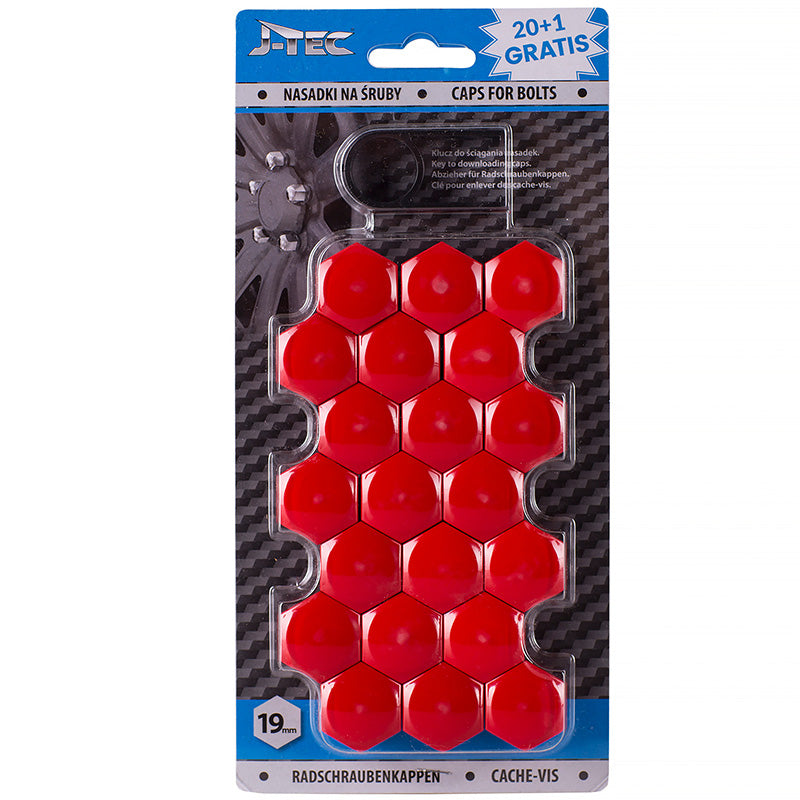J-Tec, Covers för hjulbult - Röd (plast) - 19mm - 20st
