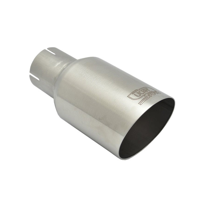 Ulter Sport, pakoputken pää - Pyöreä Ø80mm viisto - Pituus 180mm - Asennus ->50mm - harjattu satiinipintainen ruostumaton teräs